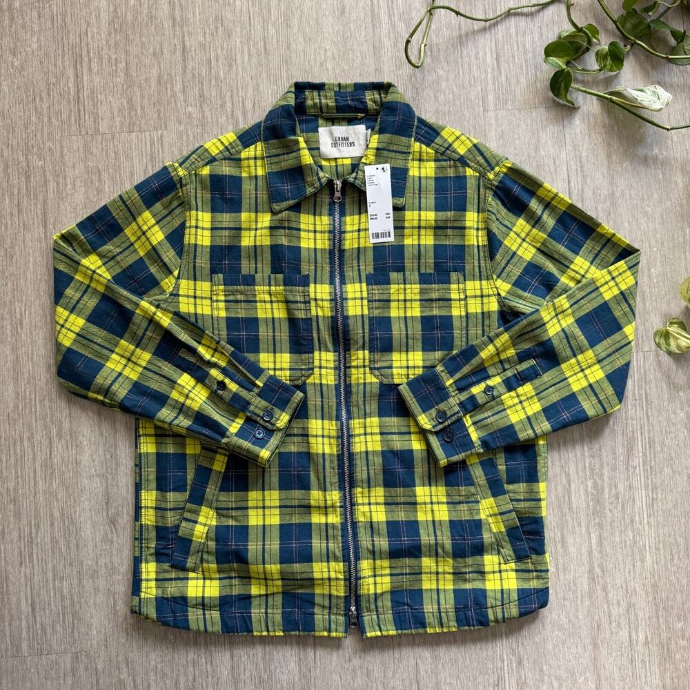 Urban Outfitters Twill Shimmer Shirt Jacket Oversized Mens S Zip Up NWT Flannel - Picture 1 of 8